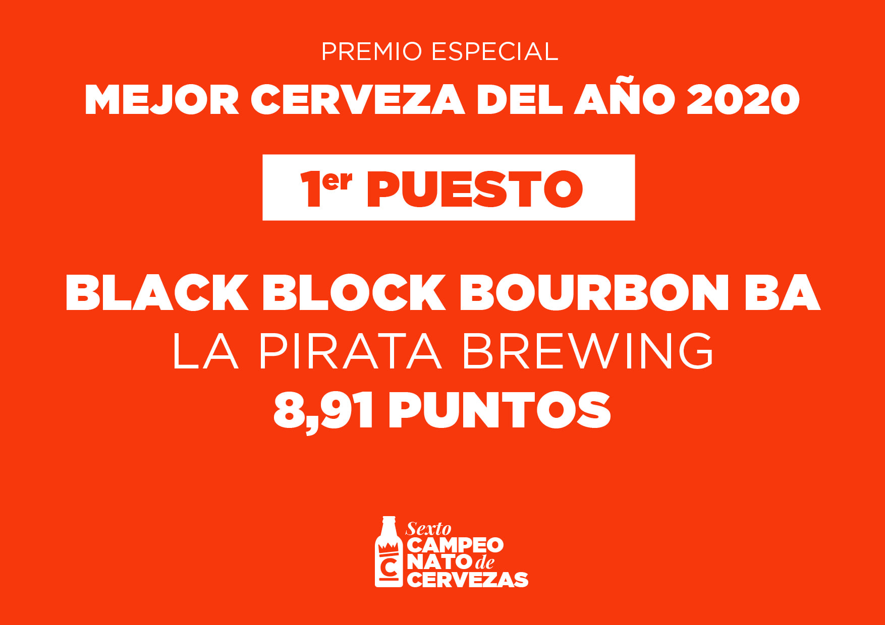 Primer premio a la mejor cerveza del Campeonato de Cerveza 2020