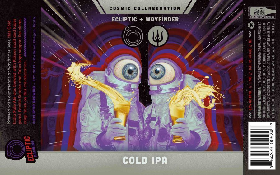 Etiqueta de la COLD IPA colaboración entre Wayfinder Beer y Ecliptic.