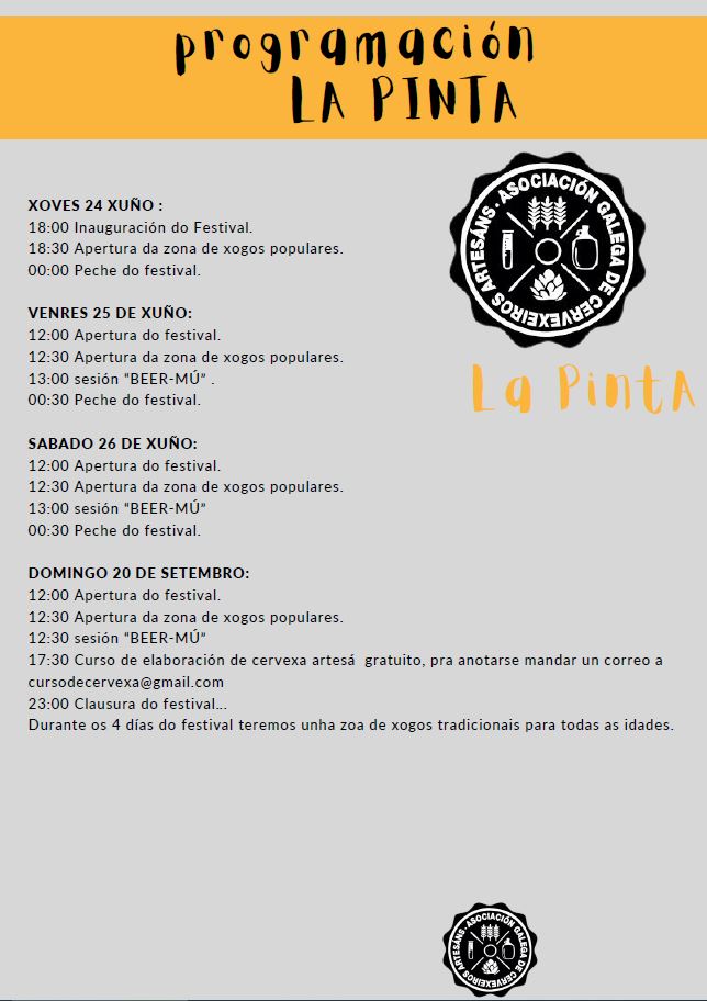 Programación de la feria de Cerveza artesa La Pinta en Baiona 2021